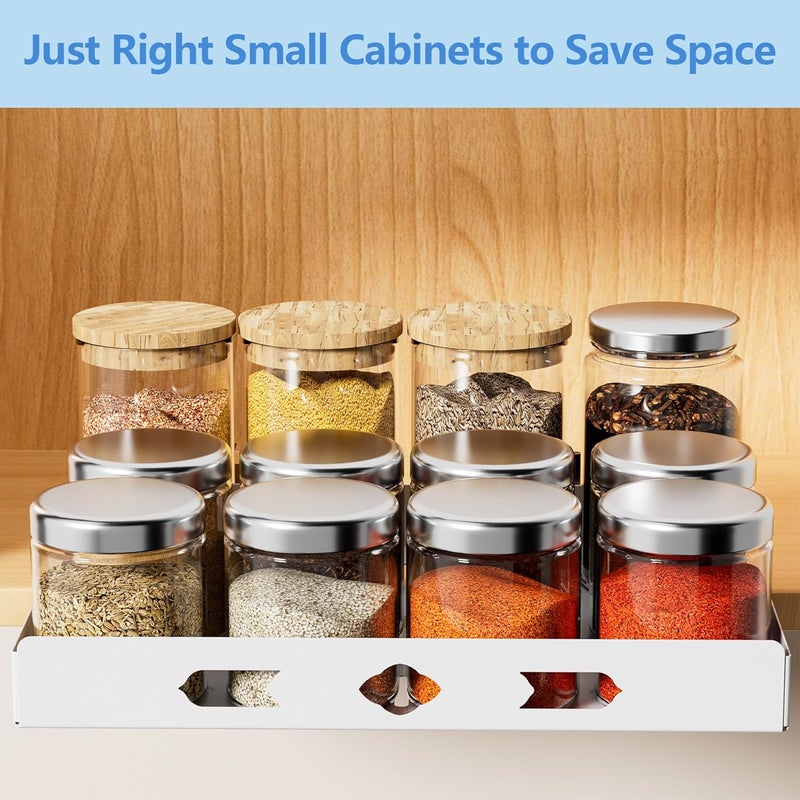XLP Store Pull-Out Spice Rack Organizer – Heavy Duty Slide-Out Cabinet Storage | Fits Spices, Sauces, Cans, Dishes | Kitchen & Pantry Organizer, White (12.5''Wx10.5''Dx1.8''H) - Image 2